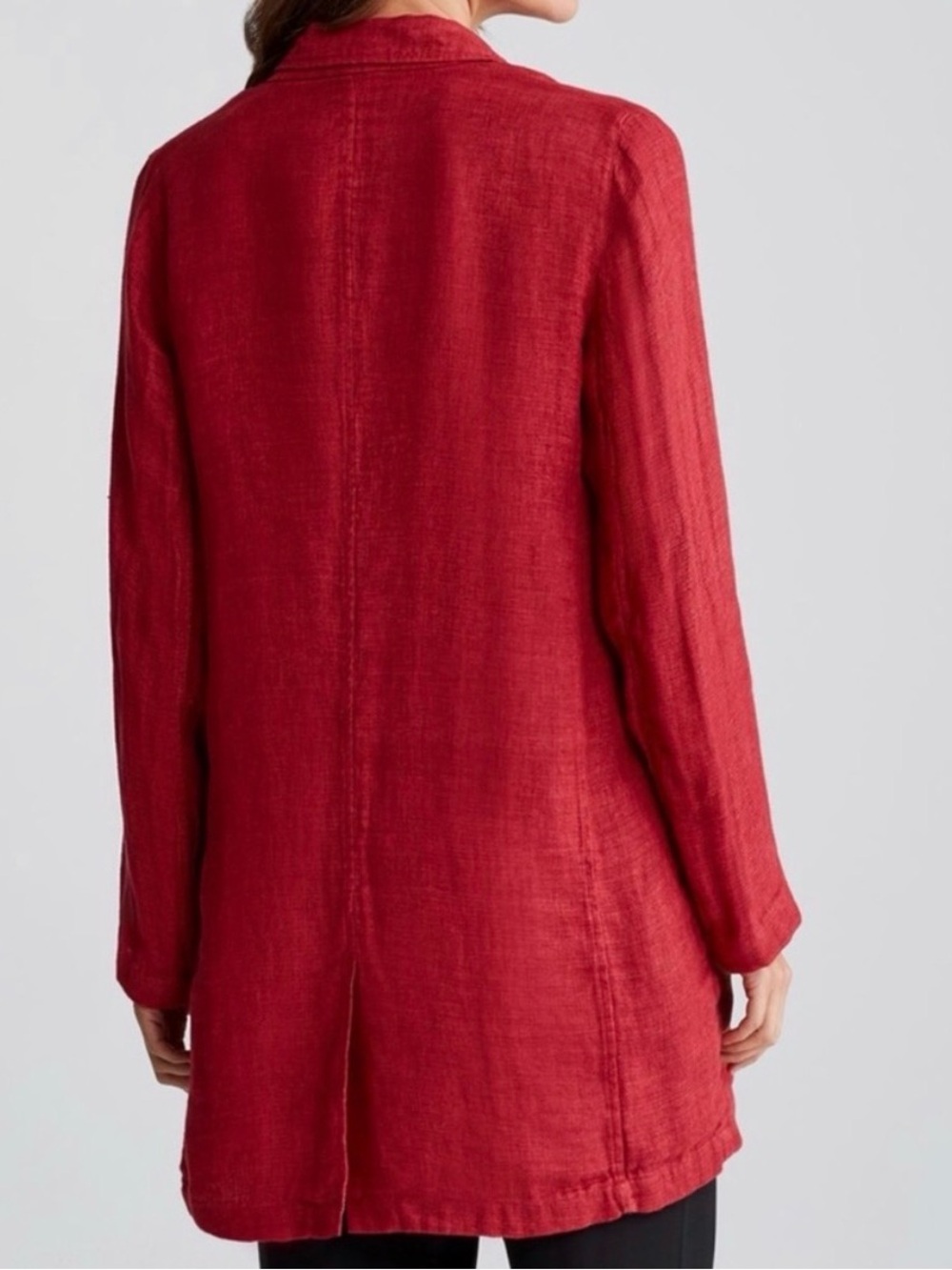 Eileen Fisher 100% Linen Raspberry Red Long Jacket | Chic Lightweight Layer - Picture 5 of 17